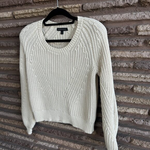 Banana Republic Cream Ivory Beige Chunky Knit Cropped Crewneck Sweater Size XS - Picture 7 of 8